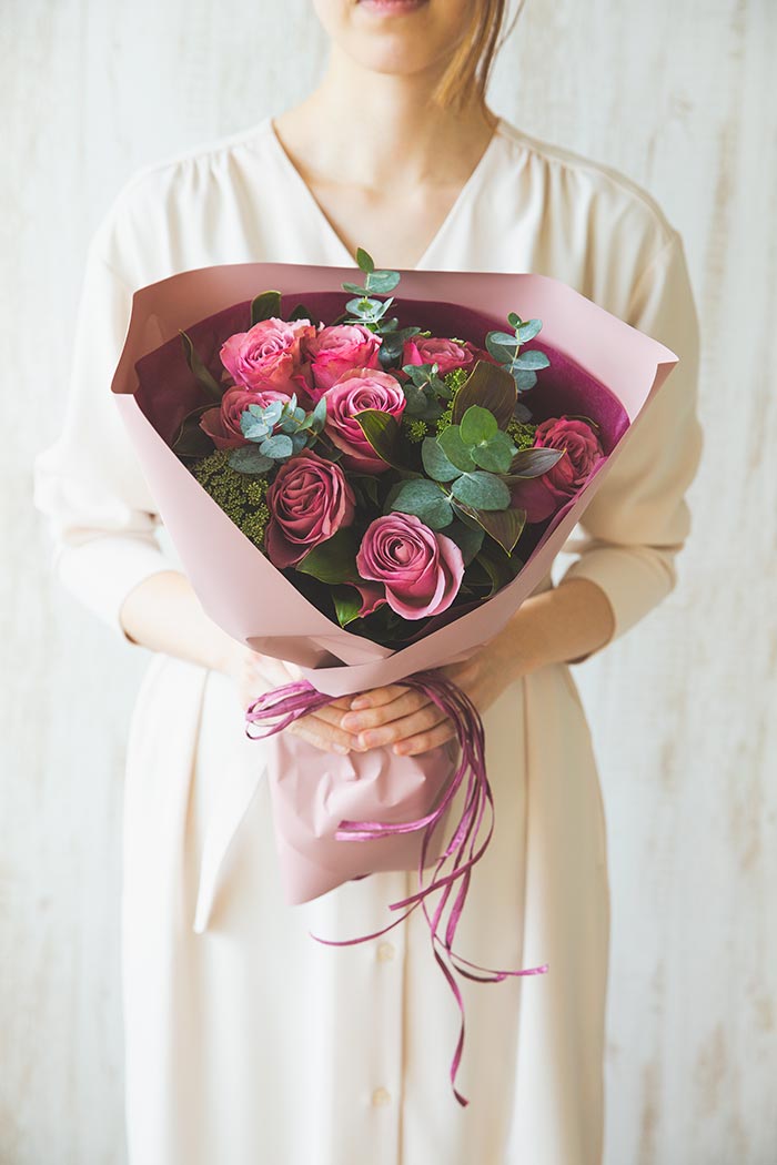 ローズ花束 アンティーク濃ピンク 1004 Size 100 公式 Hanaprime 花と植物のギフト通販