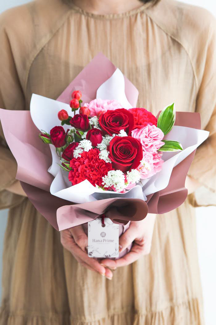 母の日限定 Special そのまま飾れる花束・ブーケ #1020 size:M REDの写真1枚目