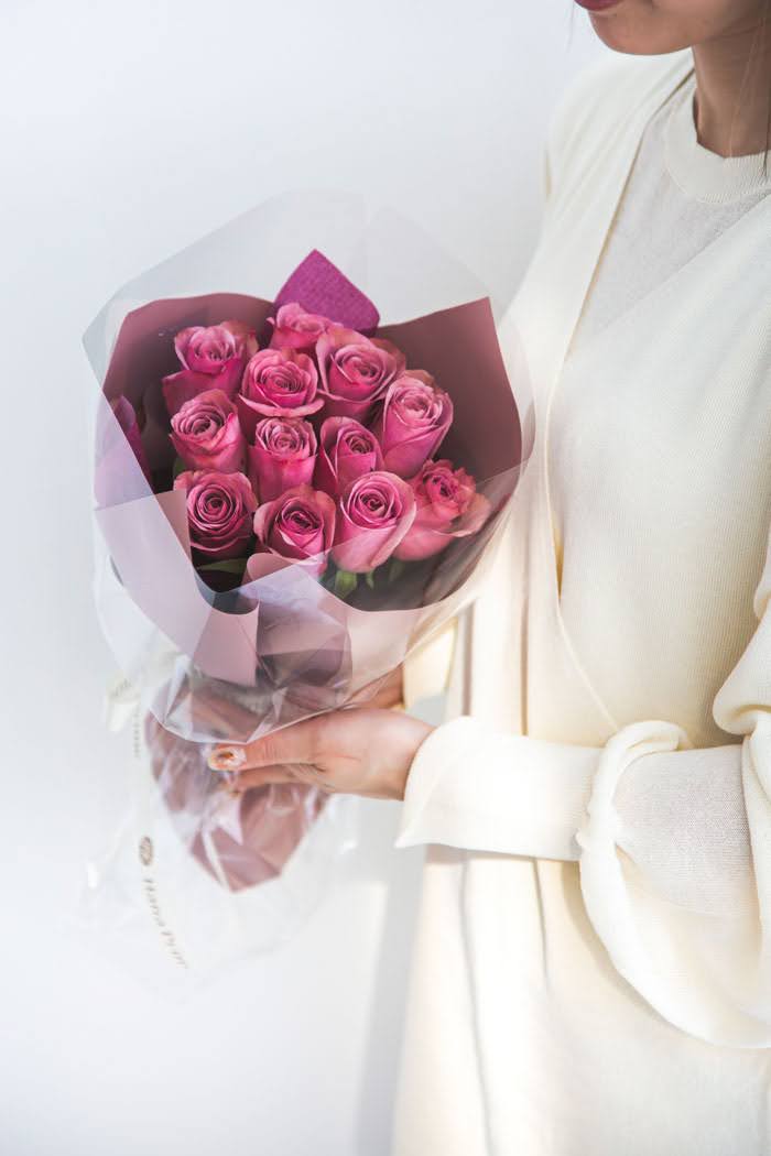 花束 ローズブーケバラ12本 #1036 size:80 アンティーク濃ピンクの写真3枚目