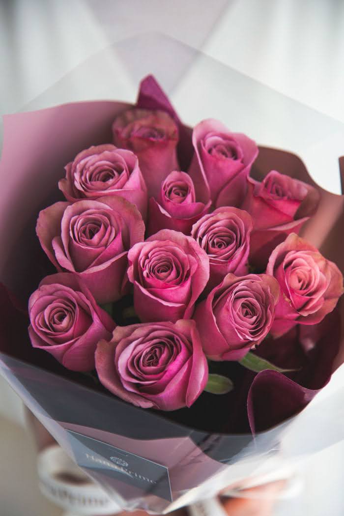 花束 ローズブーケバラ12本 1036 Size 80 アンティーク濃ピンク 公式 Hanaprime 花と植物のギフト通販