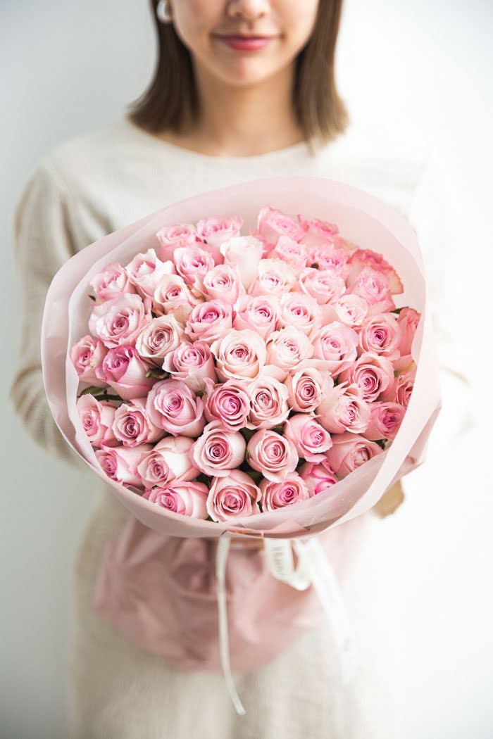 花束 ローズブーケ国産バラ 50本 1107 Size 1 アンティーク薄pnk 公式 Hanaprime 花と植物のギフト通販