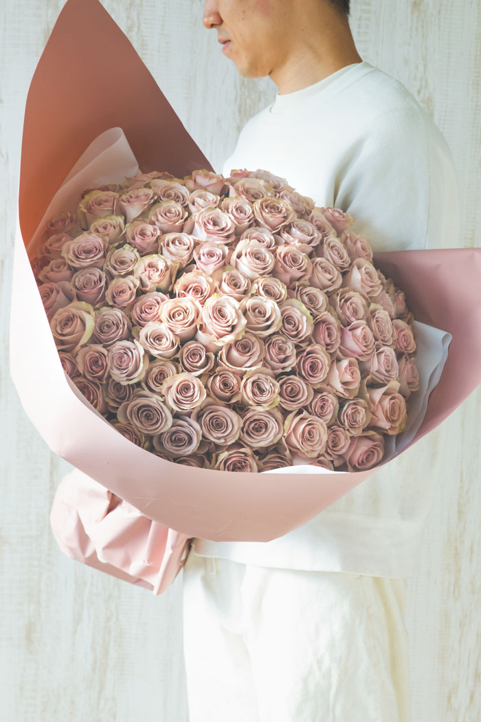 花束 ローズブーケ バラ 108本 #1111 アンティーク薄PNKの写真3枚目