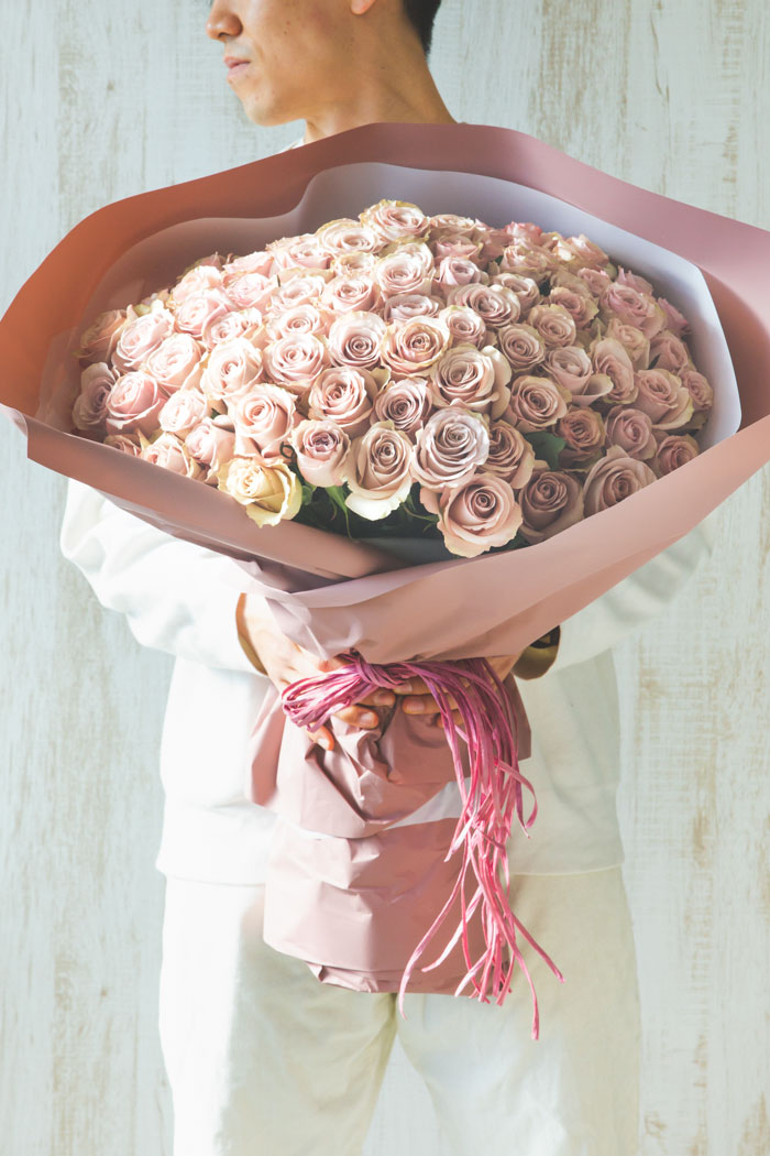 花束 ローズブーケ バラ 108本 #1111 アンティーク薄PNKの写真4枚目