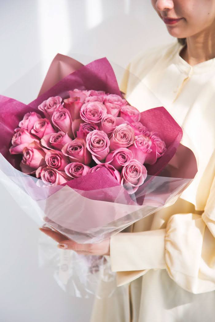 花束 ローズブーケ国産バラ 30本 1124 Size 100 アンティーク濃ピンク 公式 Hanaprime 花と植物のギフト通販