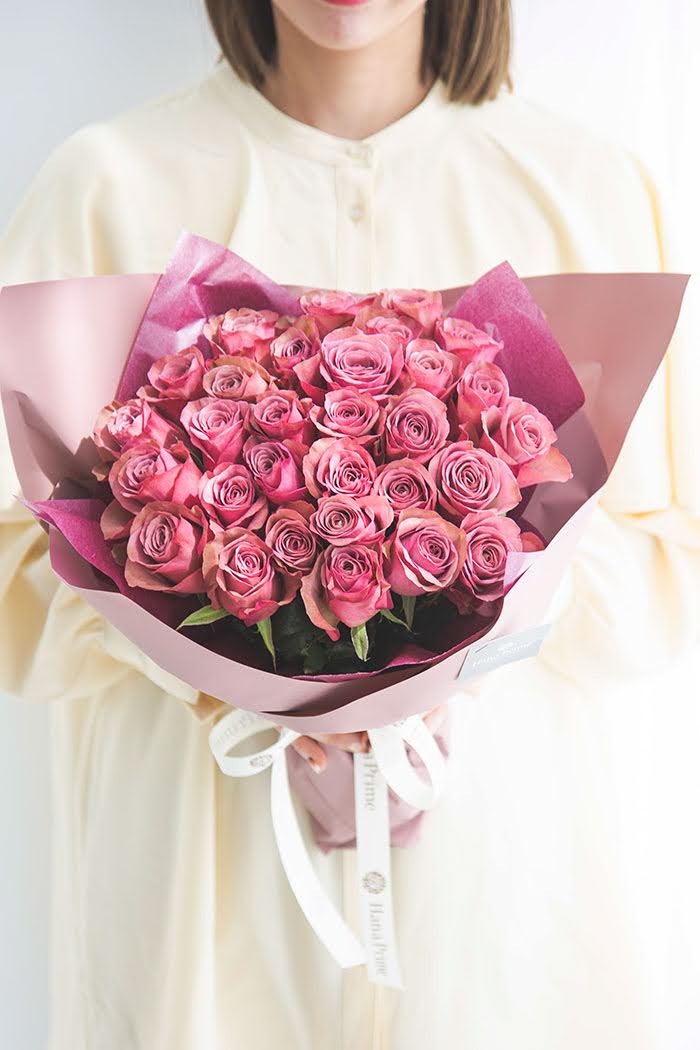 花束 ローズブーケバラ 30本 #1124 size:100 アンティーク濃ピンクの写真2枚目