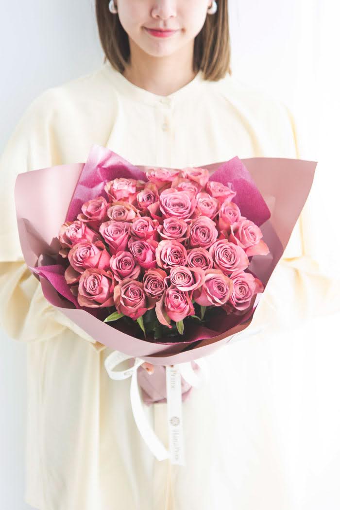 花束 ローズブーケバラ 30本 #1124 size:100 アンティーク濃ピンクの写真3枚目