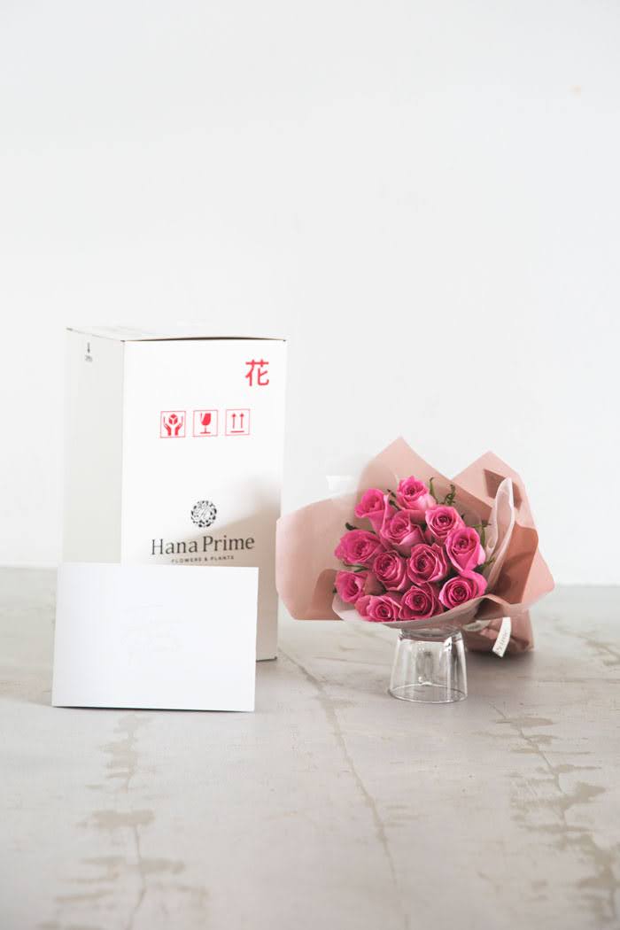 花束 ローズブーケバラ 12本 #1127 size:80 PNK｜HanaPrime（ハナ