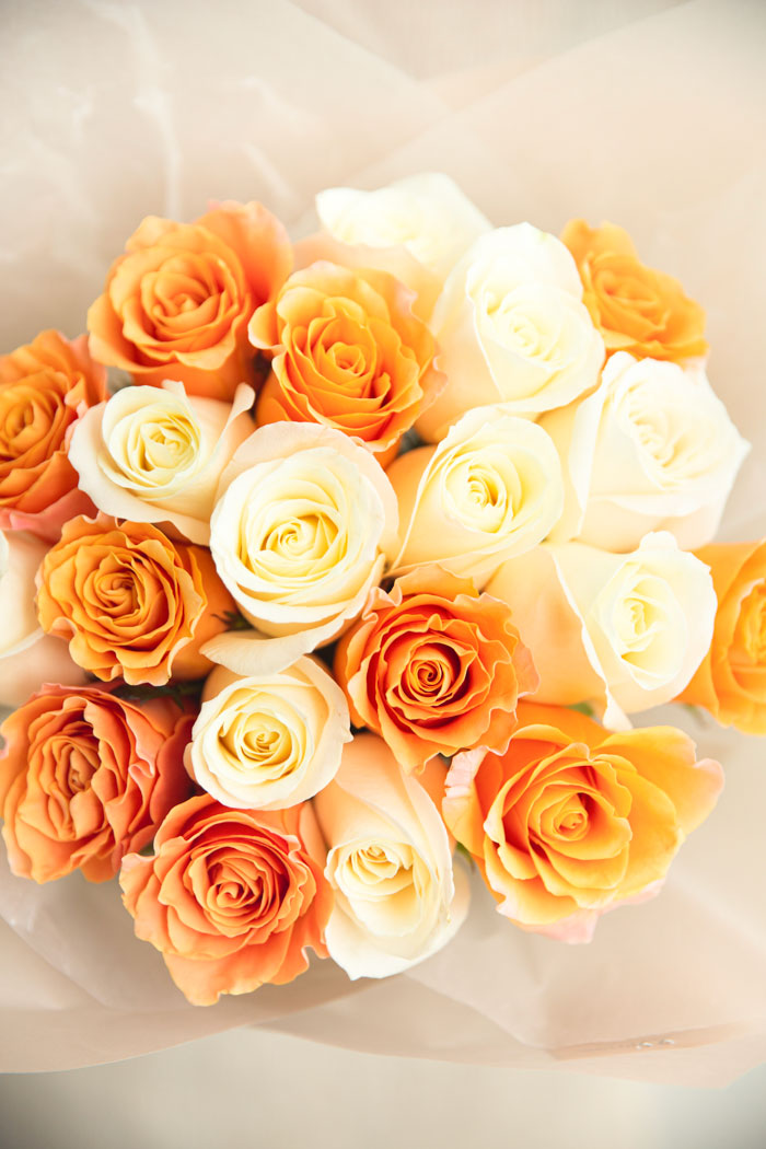 花束 ローズブーケ バラ 20本クロス #1400 size:80 ORN×WHT