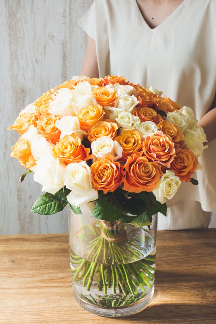 花束 ローズブーケ バラ 50本クロス #1405 size:120 ORN×WHTの写真5枚目