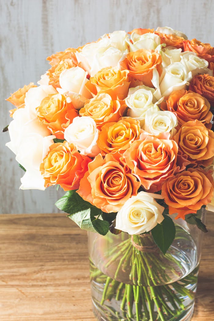 花束 ローズブーケ バラ 50本クロス #1405 size:120 ORN×WHT