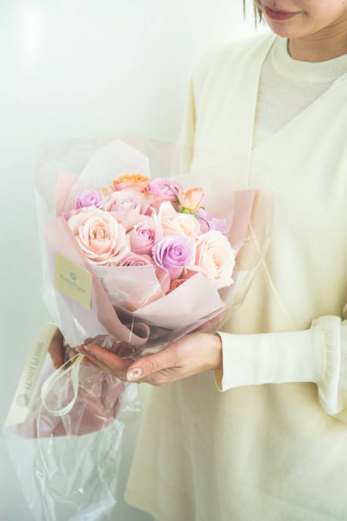 花束 ローズブーケ バラ 12本 PNK MIX #1483 size:80の写真3枚目