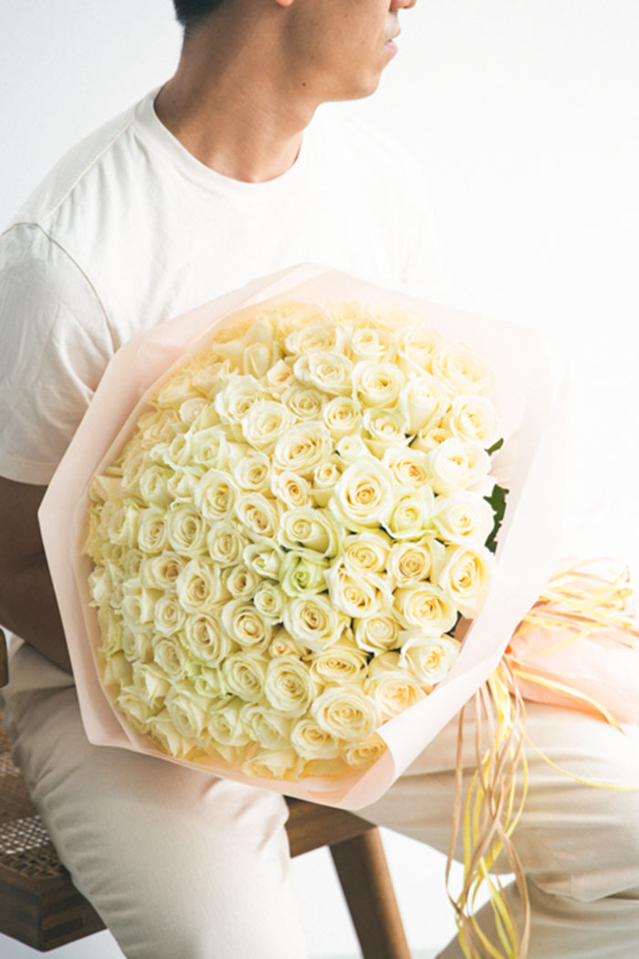 花束 ローズブーケ国産バラ 108本 #1554　WHT