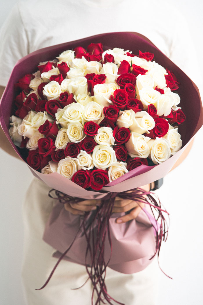 花束 ローズブーケ バラ 108本クロス #1555 size:140 RED×WHT