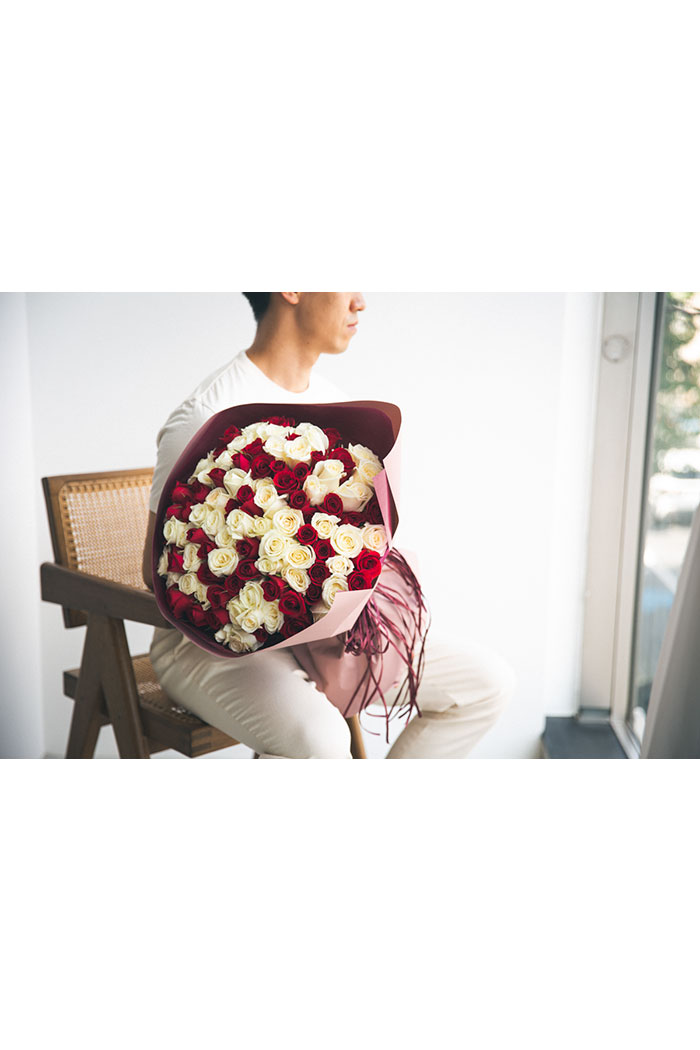 花束 ローズブーケ バラ 108本クロス #1555 size:140 RED×WHT