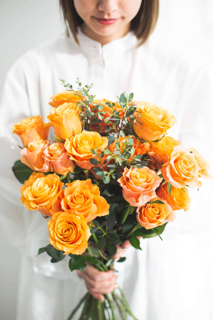 スタンダード バラ 大輪 オレンジ 品種おまかせ 3本　size:80