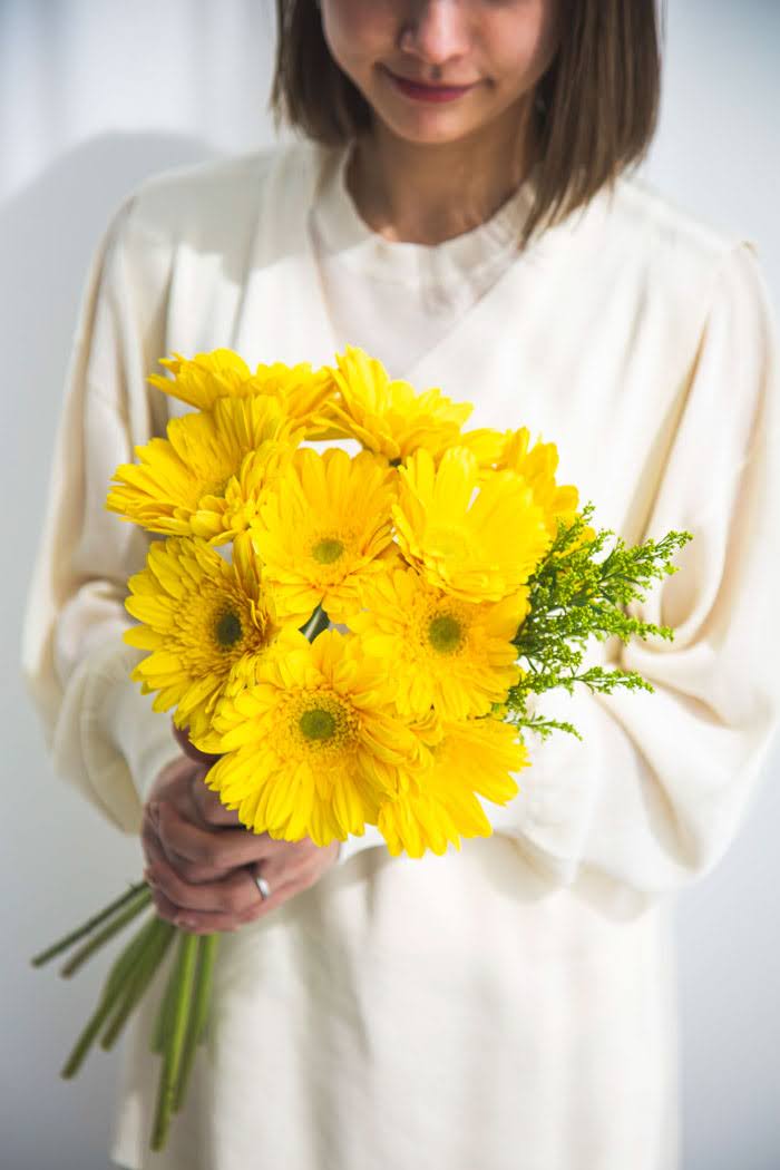 ガーベラ大輪 イエロー 品種おまかせ 3本 size:80