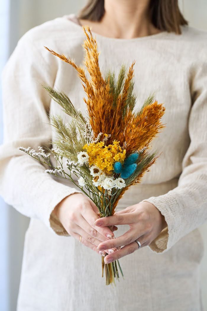 ドライフラワーミニ花束 size:M #1844イエローオレンジ