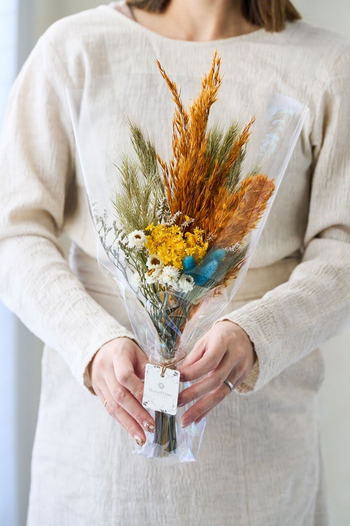 ドライフラワーミニ花束 size:M #1844イエローオレンジ