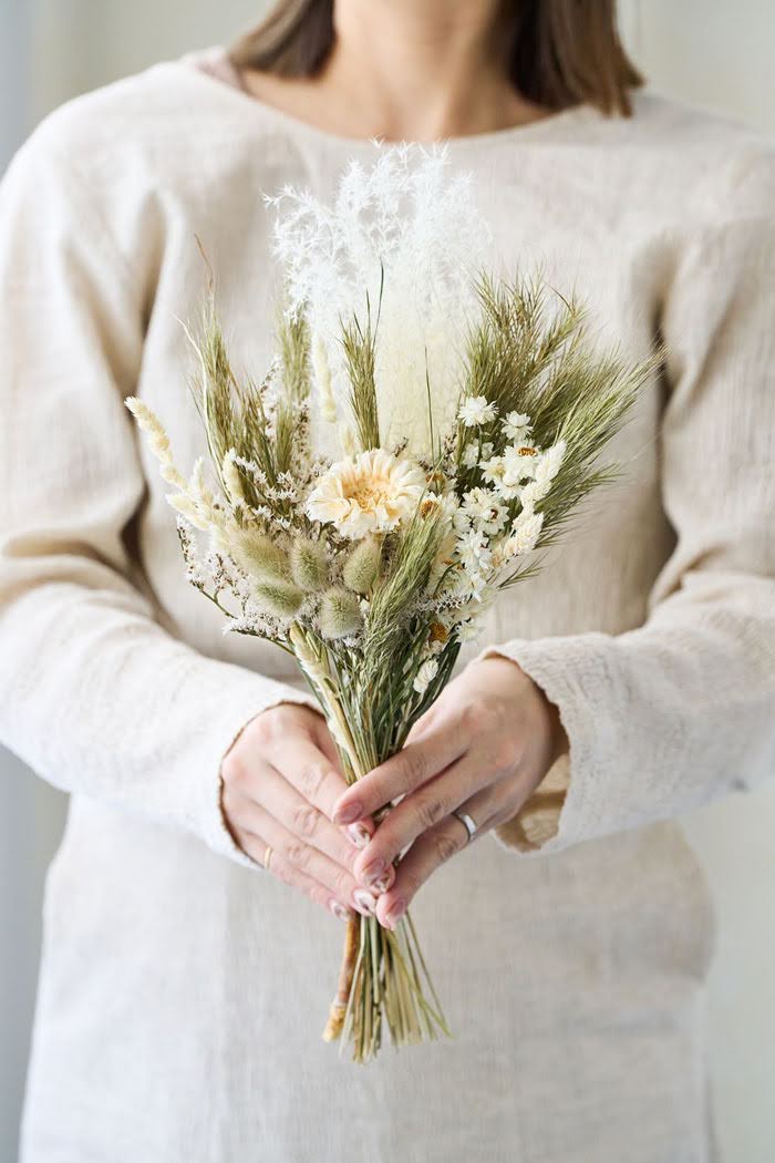 ドライフラワーミニ花束 size:M #1846 ホワイトグリーン