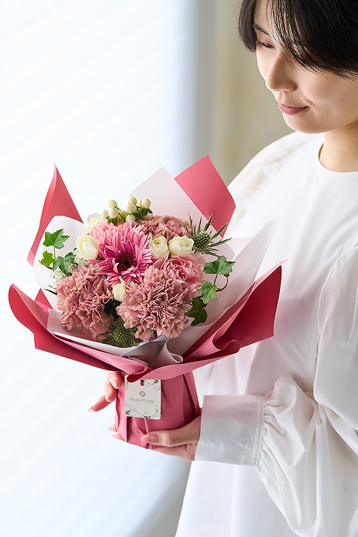 母の日 Special そのまま飾れる花束  #1856 size:M くすみPINKの写真2枚目