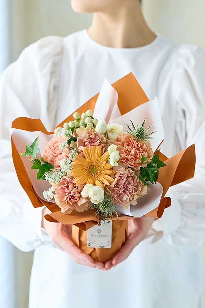 母の日 Special そのまま飾れる花束  #1857 size:M くすみORANGE
