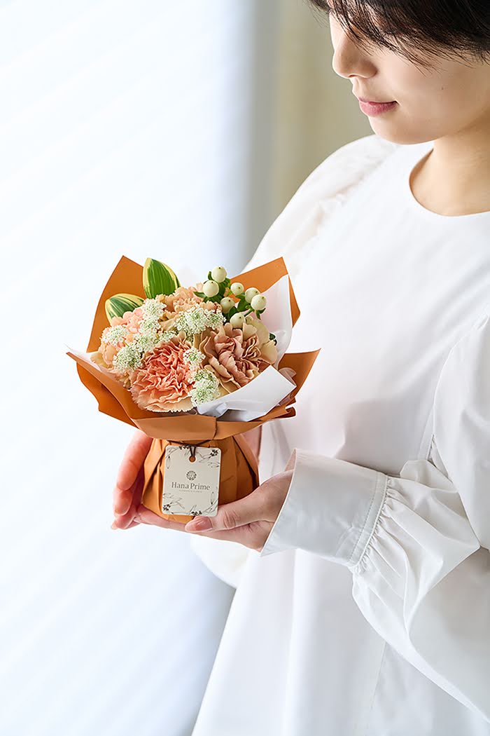 母の日 Special そのまま飾れる花束 #1859 size:S くすみORANGE