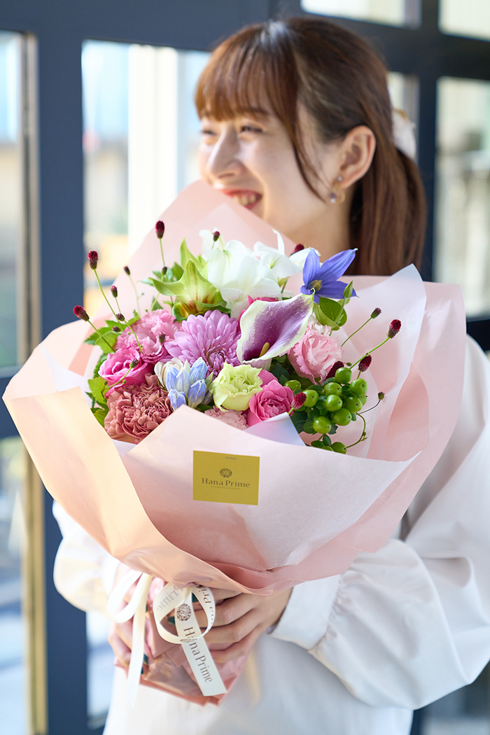 敬老の日 ギフト 花束 季節のブーケ  ピンク#1901 size:100の写真2枚目