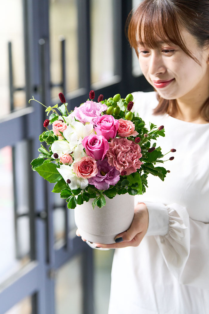 アレンジメント 季節のアレンジ ピンク#1910 size:80の写真4枚目