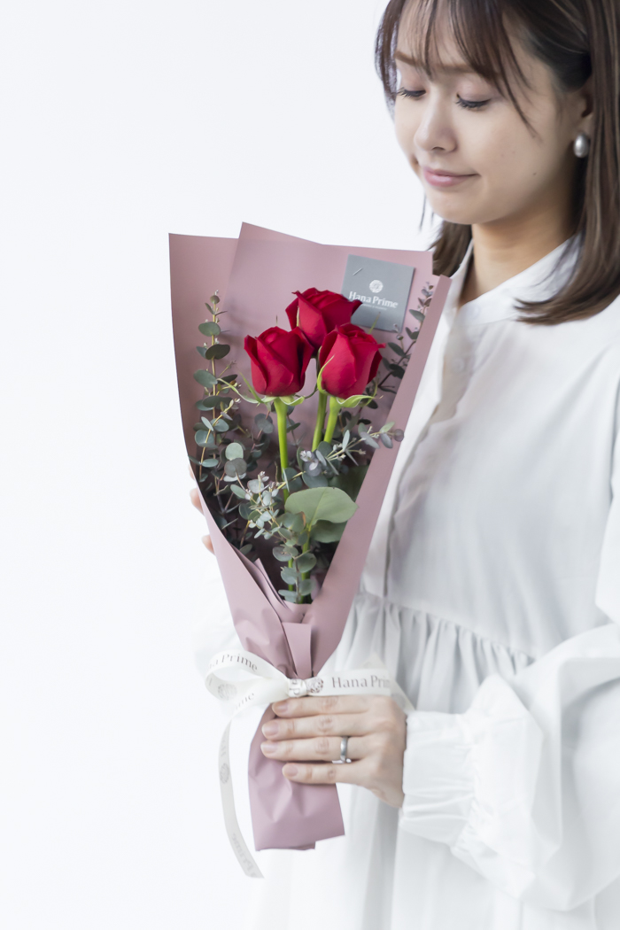 バレンタイン限定 ローズブーケ3本〜 Red size80 #1981の写真3枚目