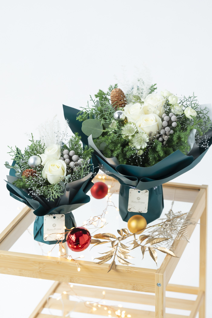 クリスマス限定　そのまま飾れるブーケ ホワイト ♯2176 80sizeの写真9枚目