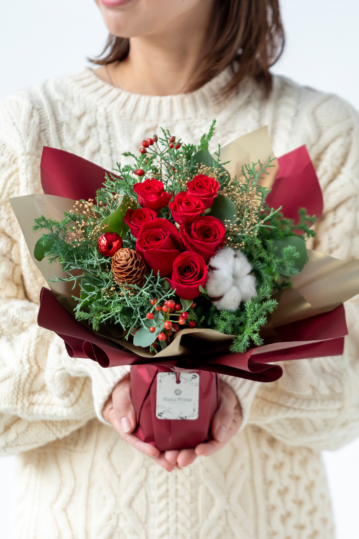 クリスマス限定　そのまま飾れるブーケ レッド ♯2178 80sizeの写真1枚目