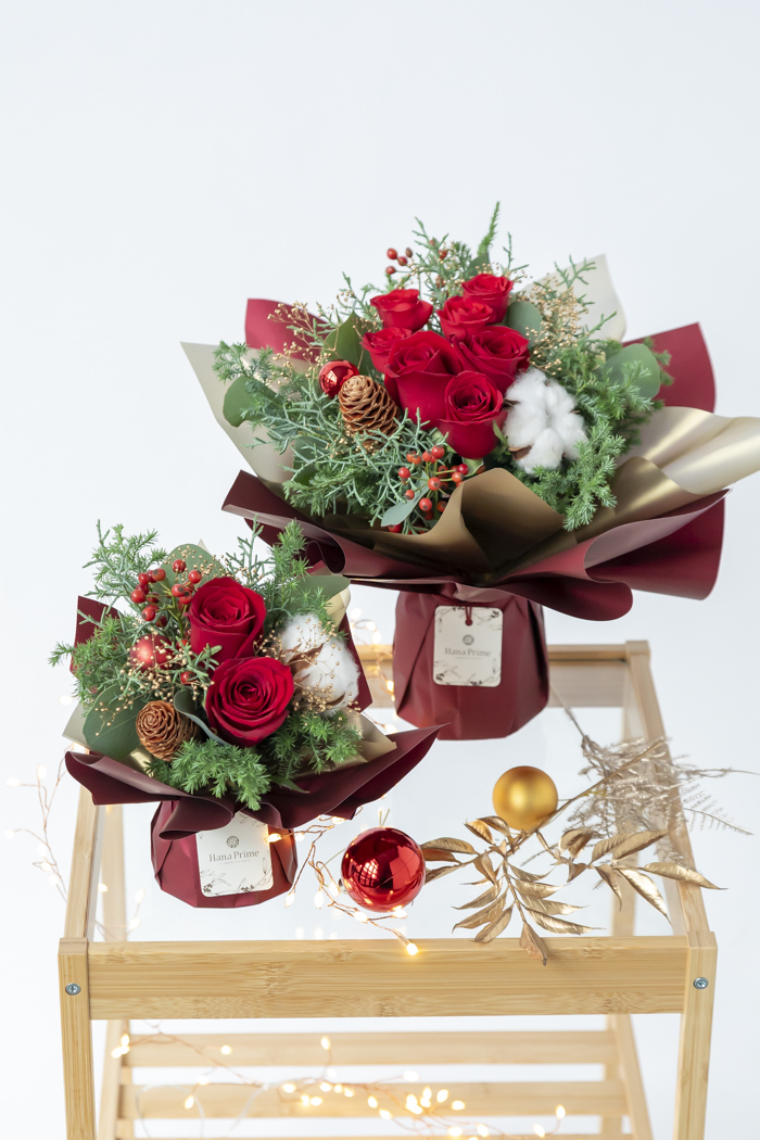クリスマス限定　そのまま飾れるブーケ レッド ♯2178 80sizeの写真9枚目
