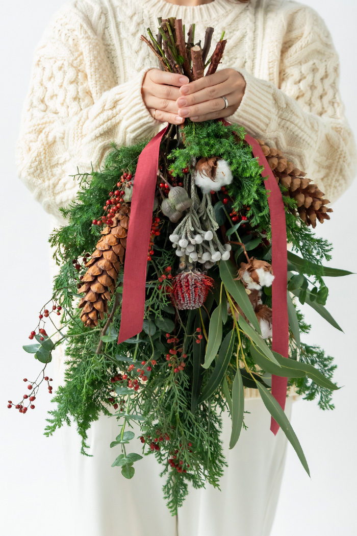 スワッグ225(クリスマス) FLABEL winter drop swag クリスマス スワッグ 玄関 造花 おしゃれ 冬