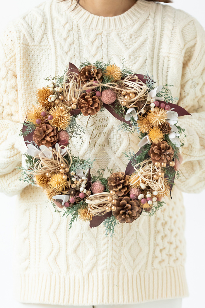 クリスマスリース ワインレッドリーフ L #2197の写真1枚目