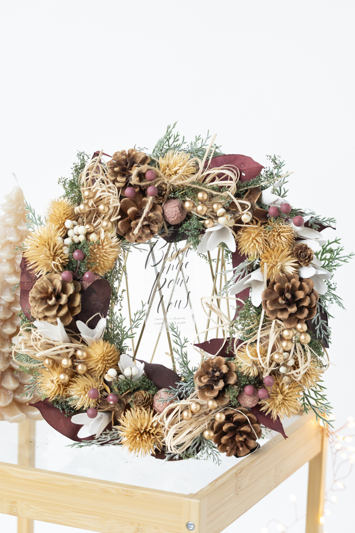 クリスマスリース ワインレッドリーフ L #2197の写真2枚目