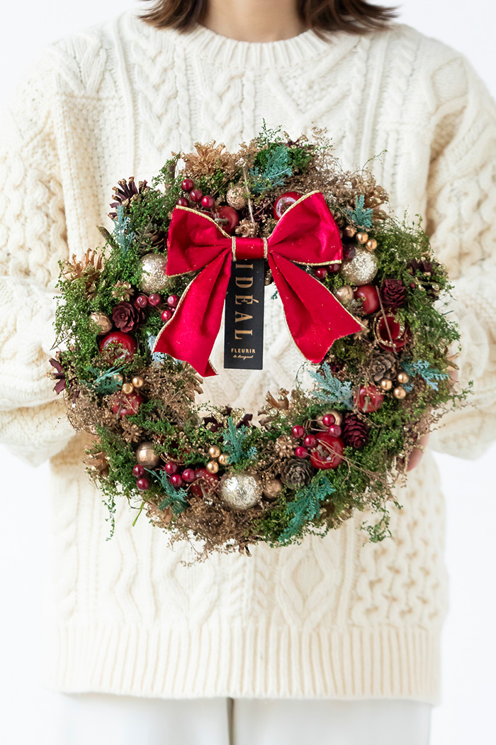 クリスマスリース フォレストレッドリボン L #2199の写真1枚目