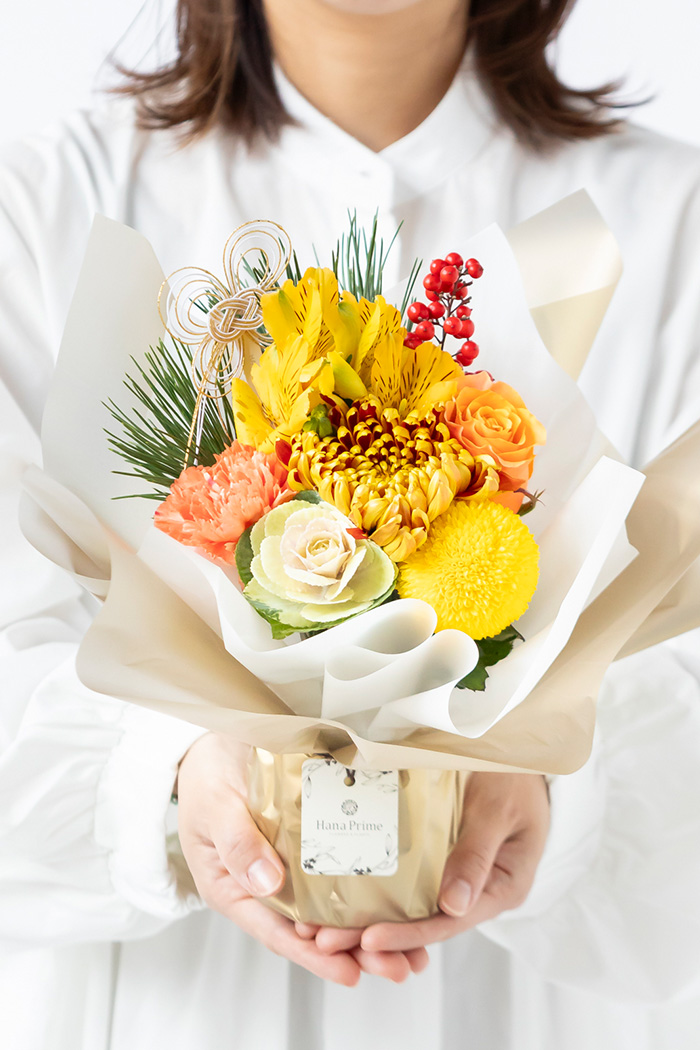 お正月限定 そのまま飾れるブーケ YEL×ORN #2212 size:80の写真1枚目