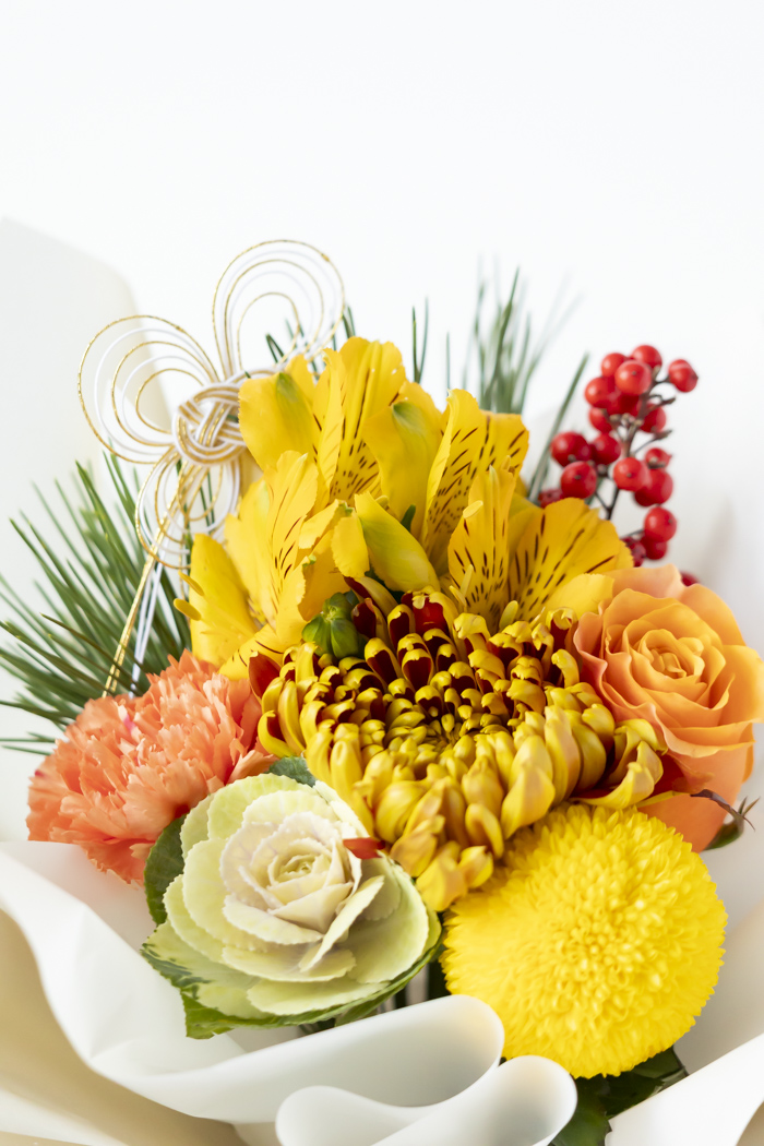 お正月限定 そのまま飾れるブーケ YEL×ORN #2214 size:80