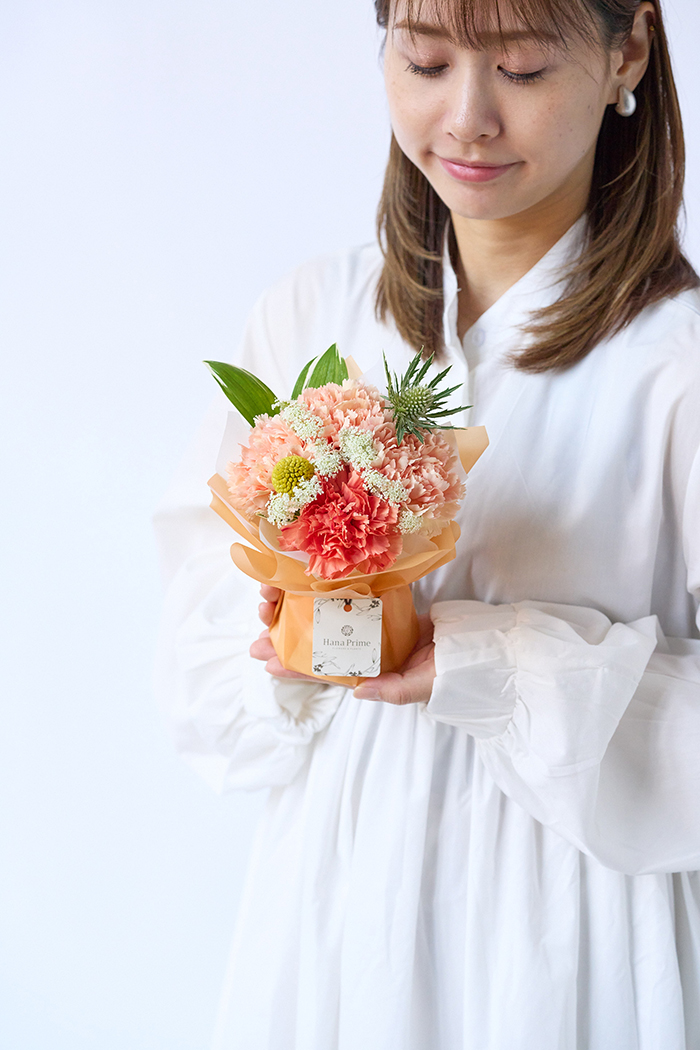 母の日 Special そのまま飾れる花束 #2277 size:S くすみORANGEの写真3枚目
