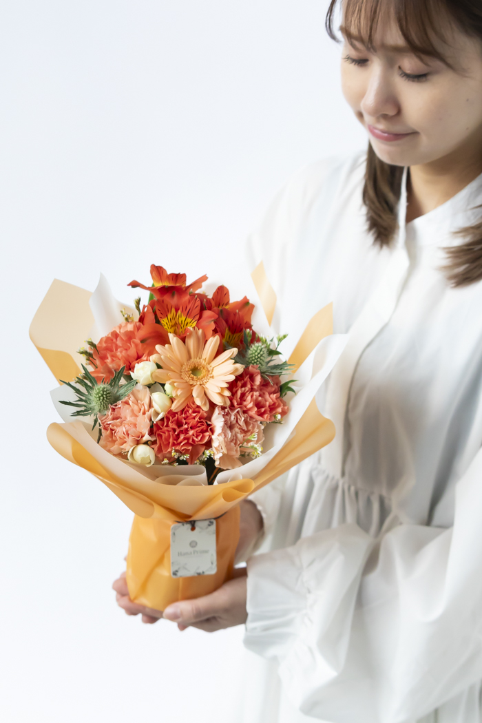 母の日 Special そのまま飾れる花束  #2278 size:M くすみORANGEの写真3枚目