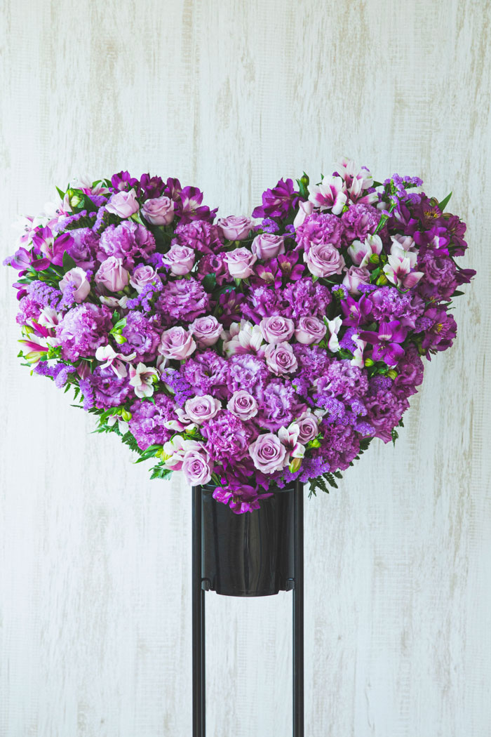 ハート型のスタンド花 1段 パープル #558