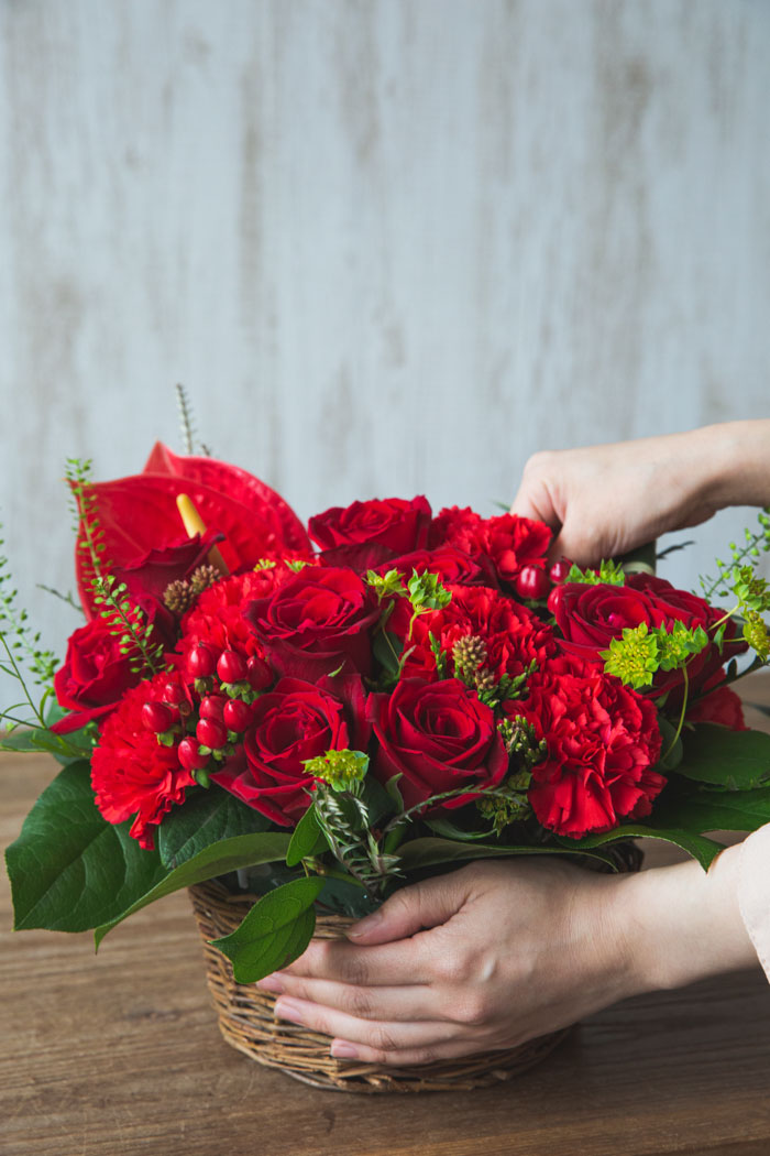 真紅の薔薇フラワーアレンジメント ほほまる 真紅の薔薇フラワー
